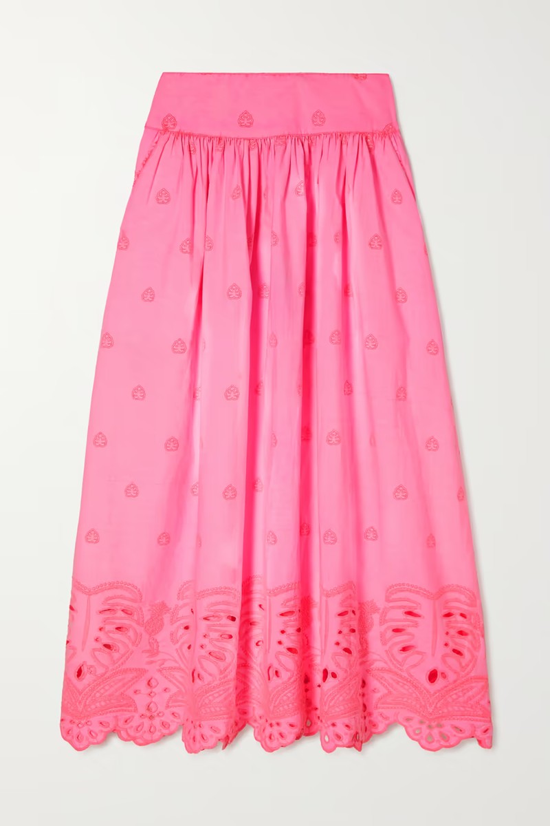 Scalloped Broderie Anglaise Cotton-Poplin Maxi Skirt from Farm Rio