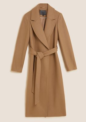 Wool Rich Belted Longline Coat With Cashmere
