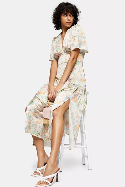 Willow Floral Print Angel Sleeve Midi Dress