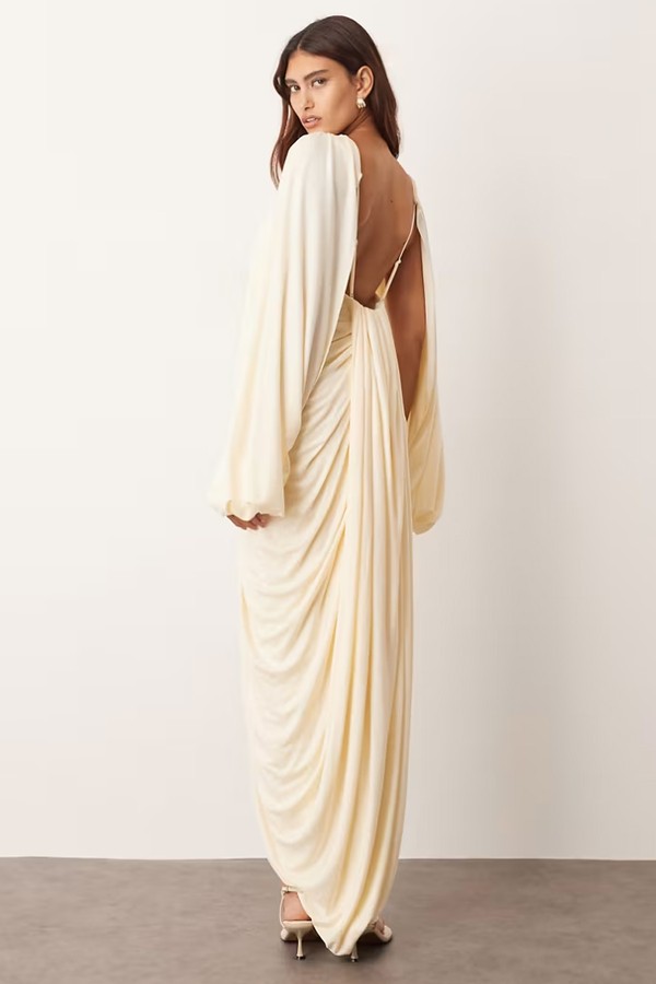 Drape Midi Dress With Balloon Sleeve & Hardware Detail from ARRANGE