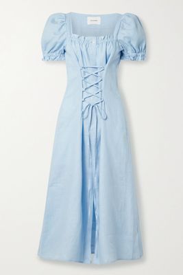 Marquise Lace-Up Linen Midi Dress from Sleeper