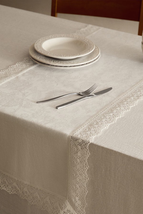 Jacquard Linen Lace Floral Table Runner from Mango