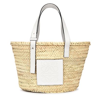 Medium White Leather & Raffia Basket Bag from Loewe