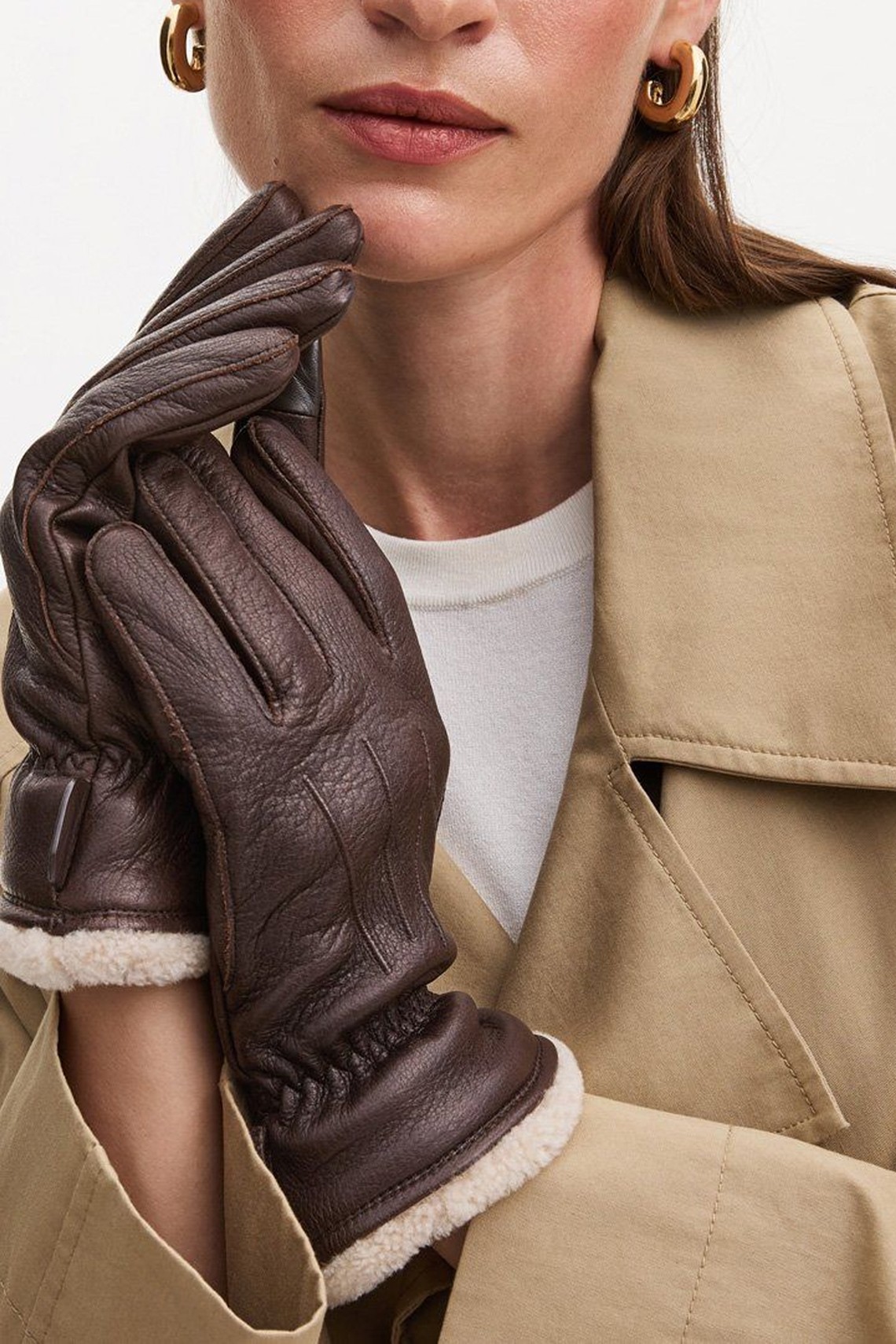 Deerskin Leather Gloves With Shearling Cuff