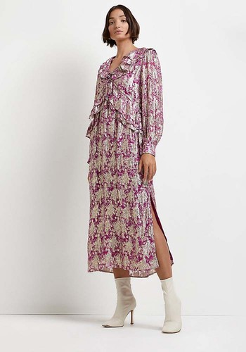 Purple Floral Metallic Midi Dress from River Island