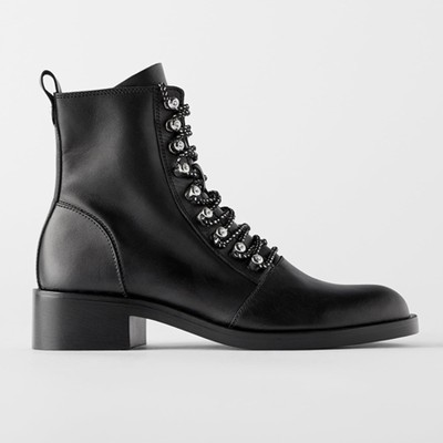  Studded Flat Leather Biker Ankle Boots from Zara