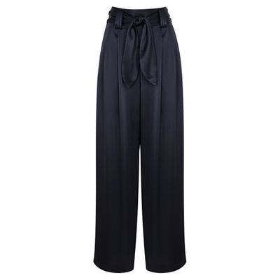 Navy Satin Wide-Leg Trousers from Tory Burch