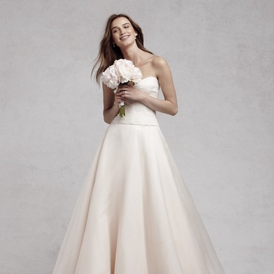 Minimalist Satin Tiered & Pleated Strapless A-line Ball Wedding