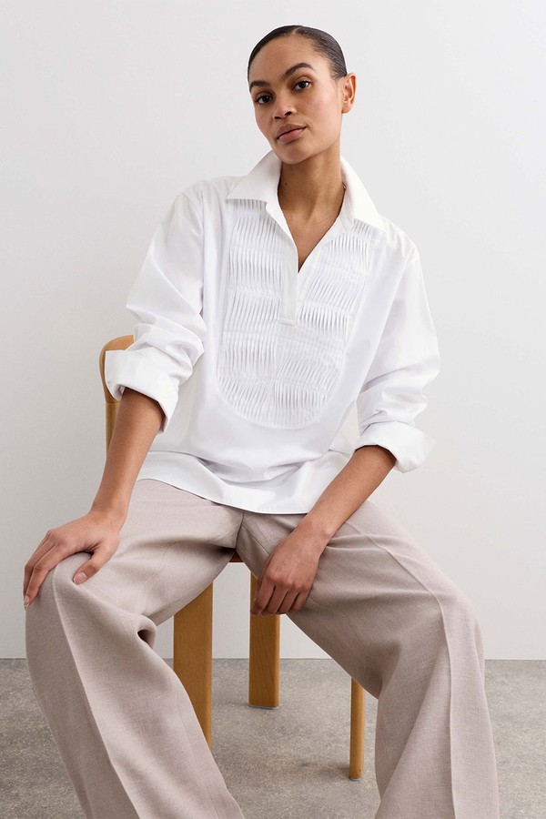 Pure Cotton Collared Relaxed Bib Detail Shirt from Jaeger