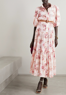 Rosa Belted Floral-Print Cotton & Silk-Blend Jacquard Midi Shirt Dress from Zimmermann
