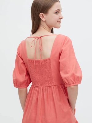 Linen Blend Shirring Volume Sleeved Dress, £39.90