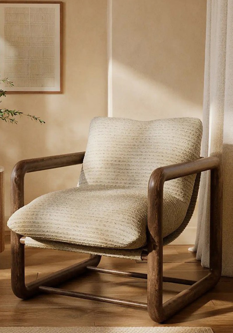 Malia Boho Stripe Chunky Wooden Occasional Armchair*