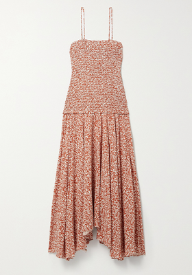 Asymmetric Smocked Floral Print Woven Midi Dress from Proenza Schouler 
