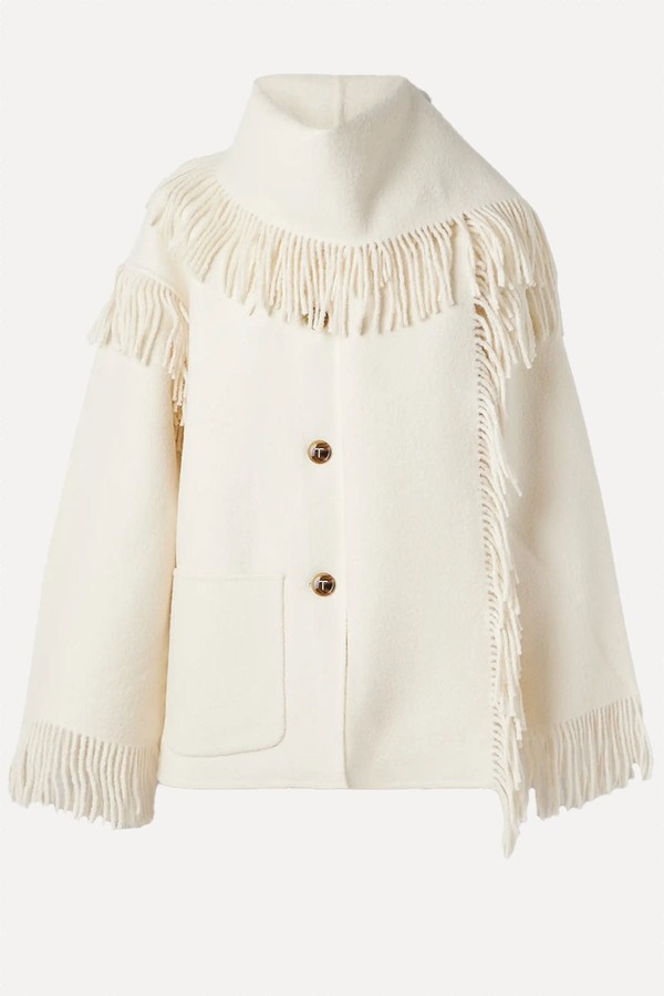 Draped Fringed Wool-Blend Jacket from Draped Fringed Wool-Blend Jacket, £1,070  | Toteme
