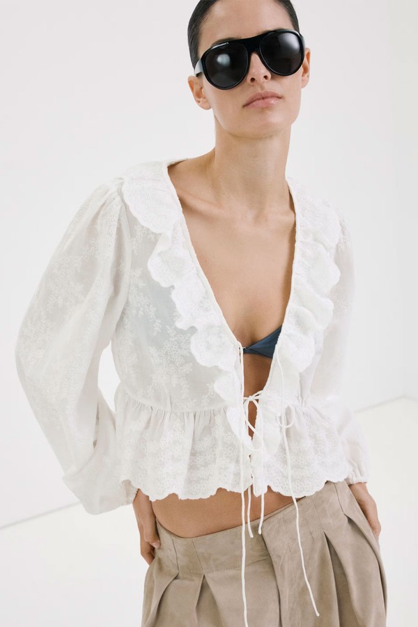 Ruffled Embroidered Blouse