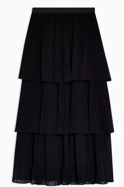 Black Tiered Midi Skirt