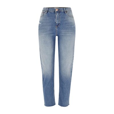 Mid-Bue Bella Frayed Hem Straight Leg Jeans from River Island