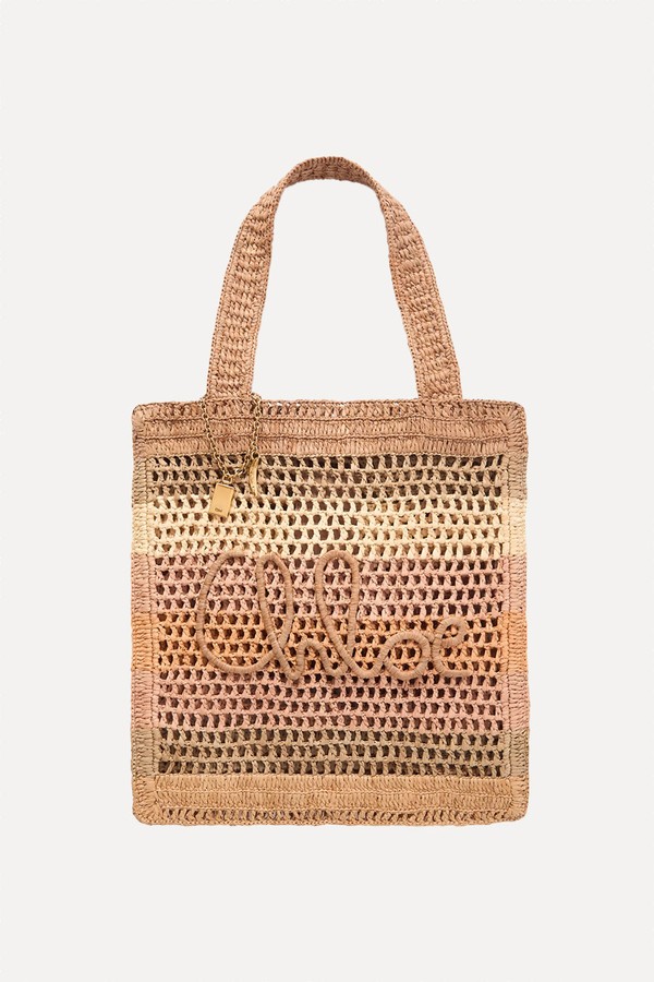 Summer Banana Embellished Striped Raffia Tote from Chloé