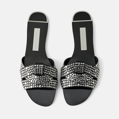 Flat Criss-Cross Sandals With Studs from Zara