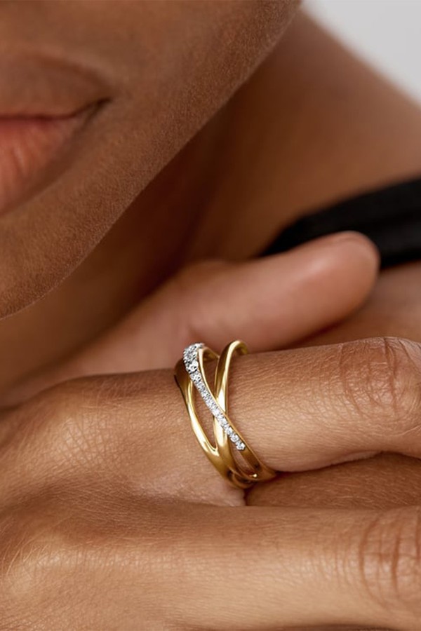 Nura Pavé Diamond Crossover Ring from Monica Vinader