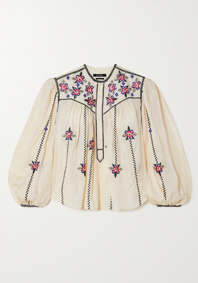 Caitlyn Floral-Embroidered Silk Blouse from Isabel Marant