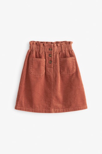 Cord Button Skirt With Pockets