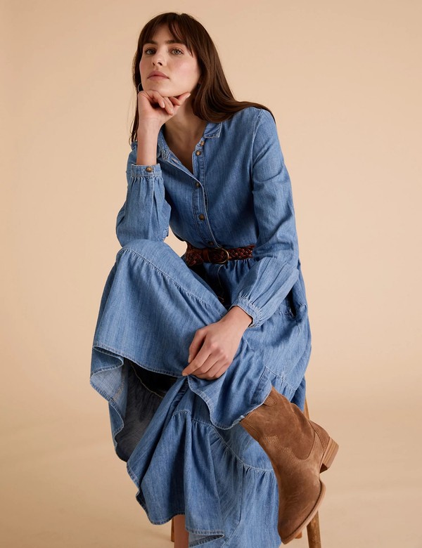 Denim Belted Midaxi Tiered Shirt Dress, £55