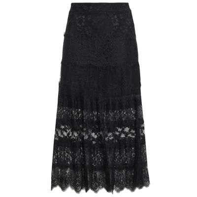 Women's Panelled Chantilly And Leavers Lace Midi Skirt Black from McQ