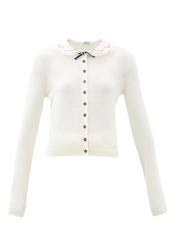 Embroidered-Collar Cashmere Cardigan from Miu Miu