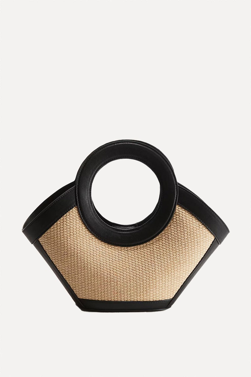 Coated-Detail Straw Handbag