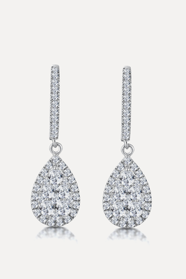 Diamond Pear Cluster Earrings Pave 1.4ct Set In 18K White Gold