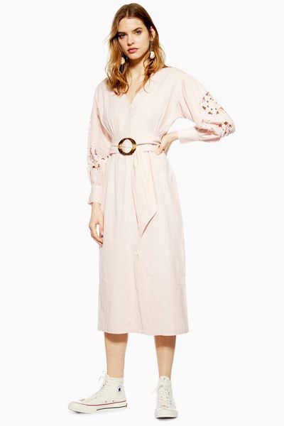 Cutwork Balloon Sleeve Midi Dress