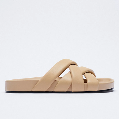 Flat Leather Sandals With Padded Straps from Zara