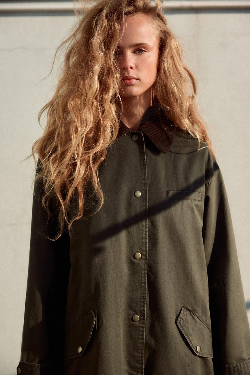 Waxed Trench Coat With Corduroy Collar from Zara