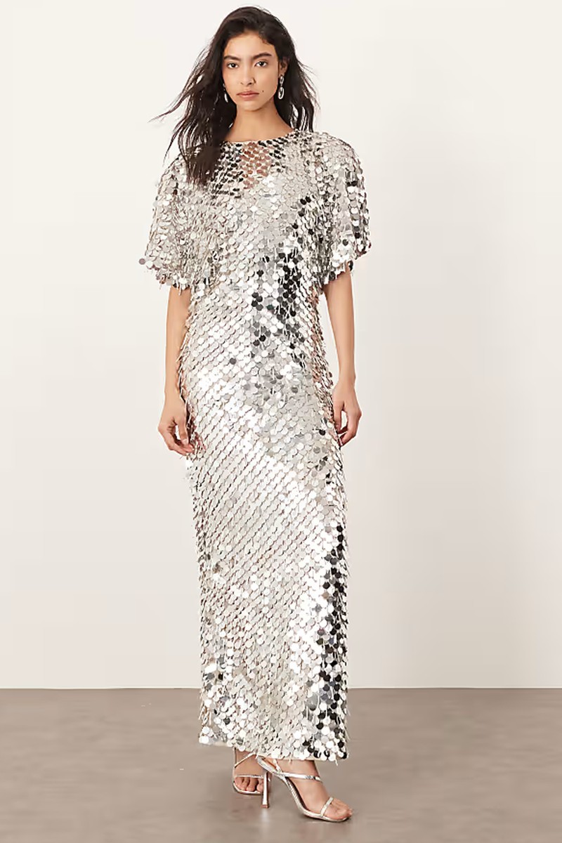 Sequin & Fringe Strong Shoulder Midi Dress from Arrange