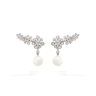 Marguerite Diamond & Pearl Ear Pins