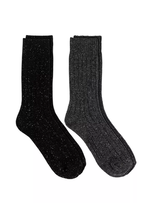 Twin Pack Ribbed Nep Wool Blend Sock from Totes