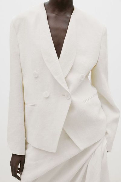 Double-Breasted Linen Suit Blazer With Flap Detail  from Massimo Dutti