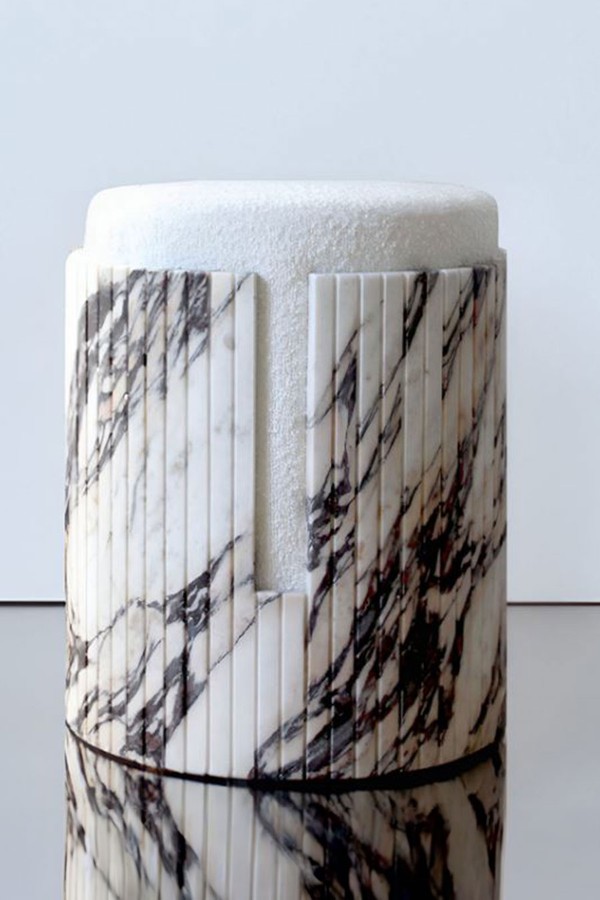 Dolce Calacatta Viola Marble Stool from Peter Staunton Design Studio