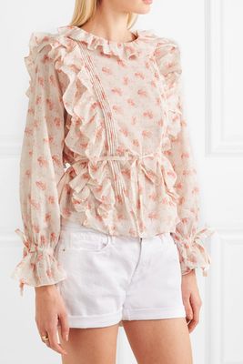 Luca Ruffled Floral-Print Cotton-Voile Blouse from Dôen