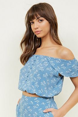 Button Front Bardot Crop Top from New Look