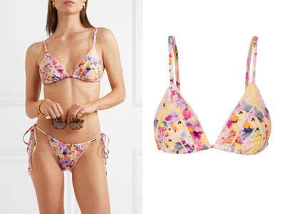 Picot-Trimmed Floral-Print Bikini Top from Peony