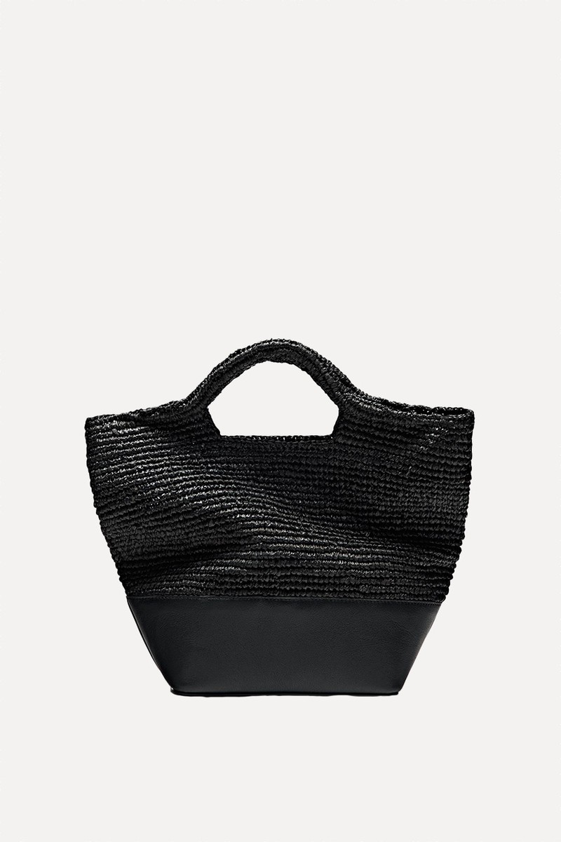 Natural Raffia Bag With Leather Base