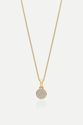886 Pavé Button Pendant With Chain In 18ct Yellow Gold