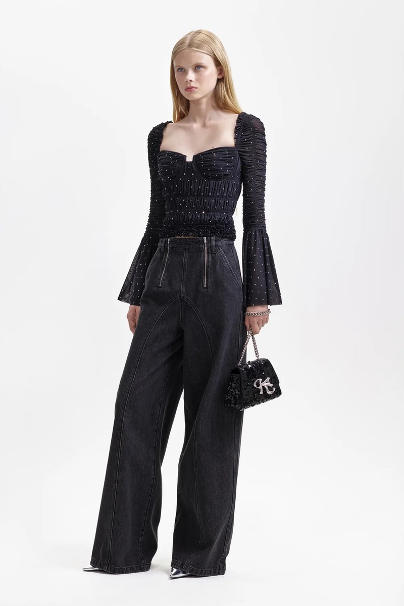 Black Mesh Rhinestone Top from Self-Portrait