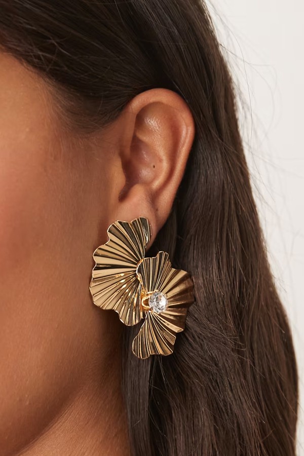 Large Stud Earrings With Ridged Fan & Faux Crystal Detail from ASOS DESIGN