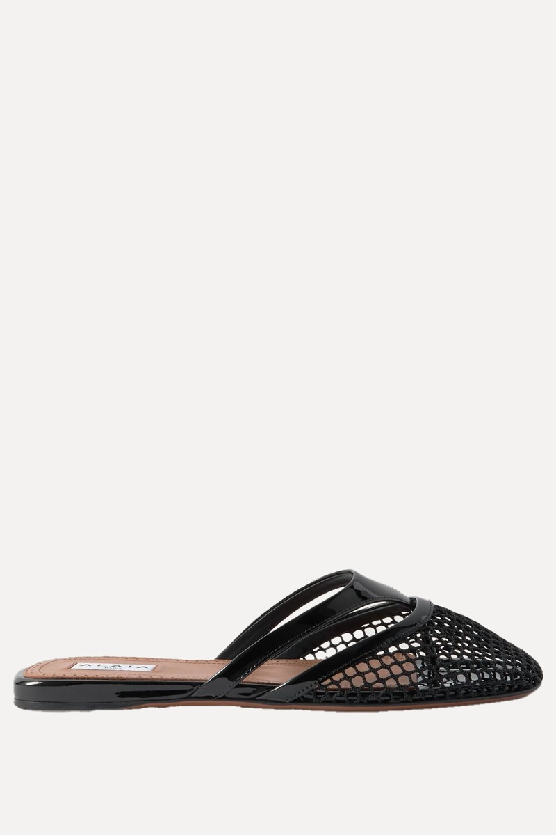 Patent-Leather Trimmed Fishnet Mules from ALAÏA