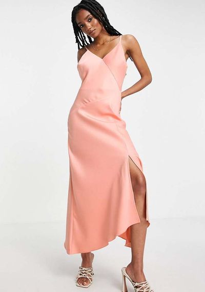 Asymmetric Satin Midi Slip Dress from River Island