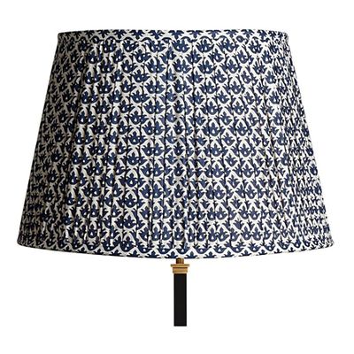 45cm Straight Empire Gathered Lampshade In Blue Cotton