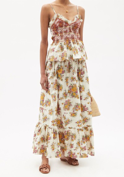 Amira Shirred Floral-Print Skirt from Loretta Caponi